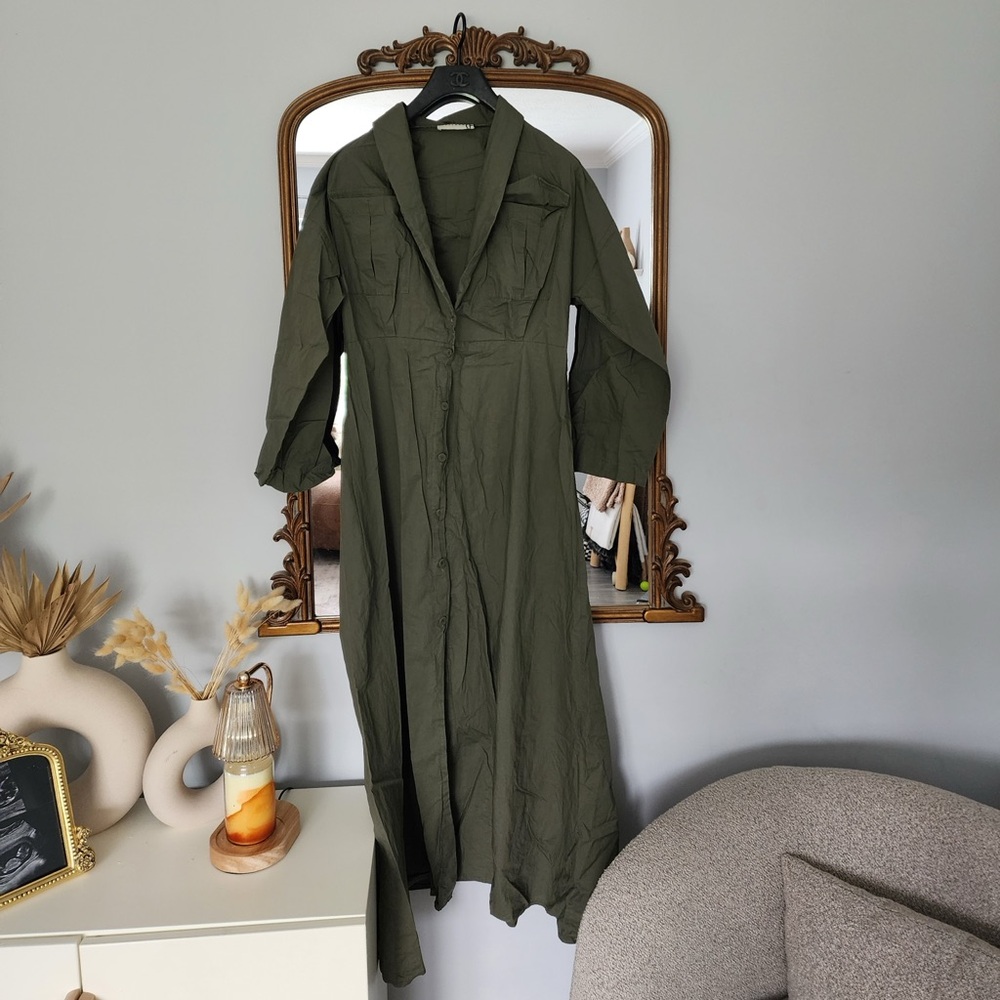 Haveone Green Midi Shirt Dress